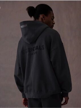 Essentials Oversized Charcoal Black Hoodie with Back Logo